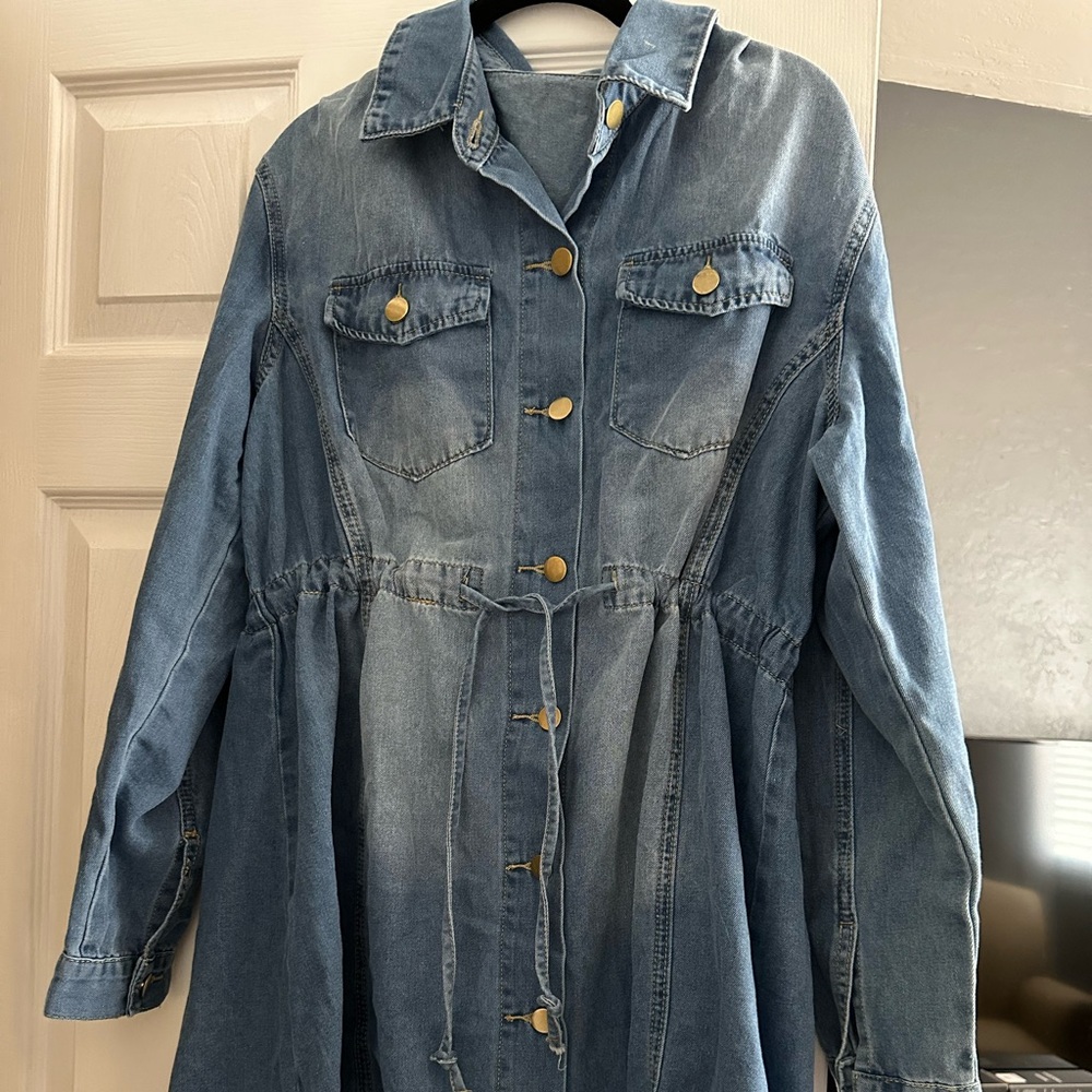 Denim Button-Up Dress with Drawstring Waist/brand new no tags
